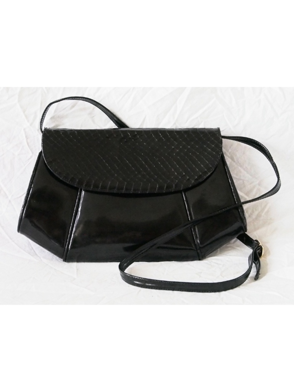 Salvatore Ferragamo Handbag Vintage Genuine Black Patent Snakeskin Mid Century